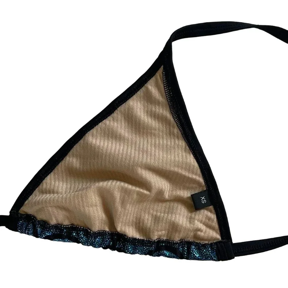 Living Dead Clothing Mermaid Bikini Top | Teal Foil Triangle Goth Swimwear